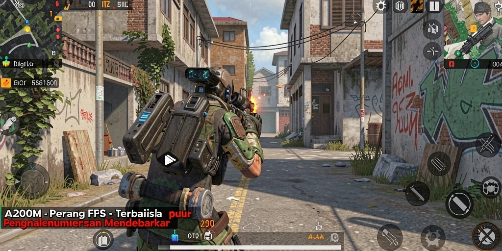 Screenshot gameplay A200M menampilkan aksi tembak-menembak yang intens dalam suasana yang mendebarkan.