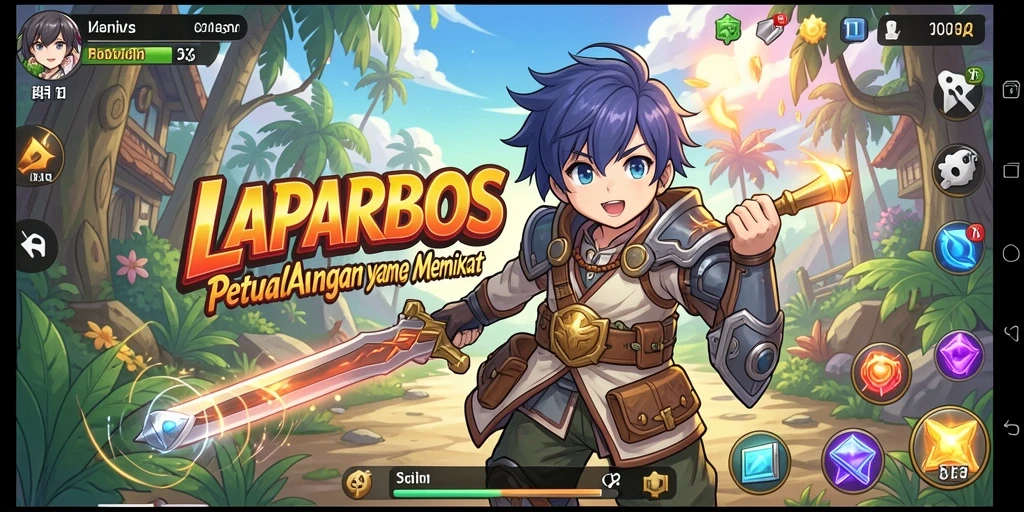 Screenshot gameplay LAPARBOS yang menunjukkan aksi seru dan karakter anime.