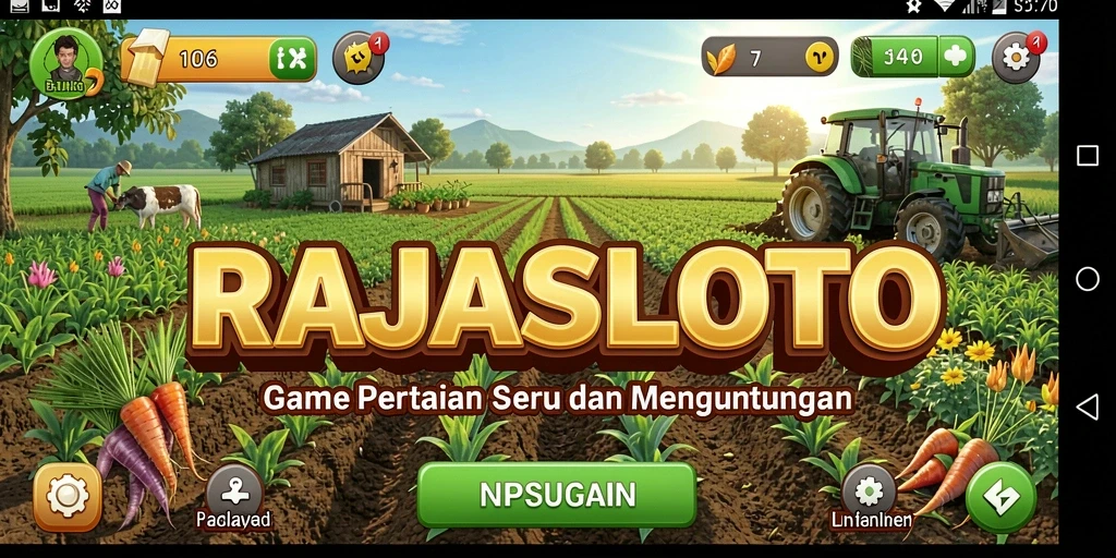 Tampilan gameplay seru di RAJASLOTO dengan aktivitas pertanian.