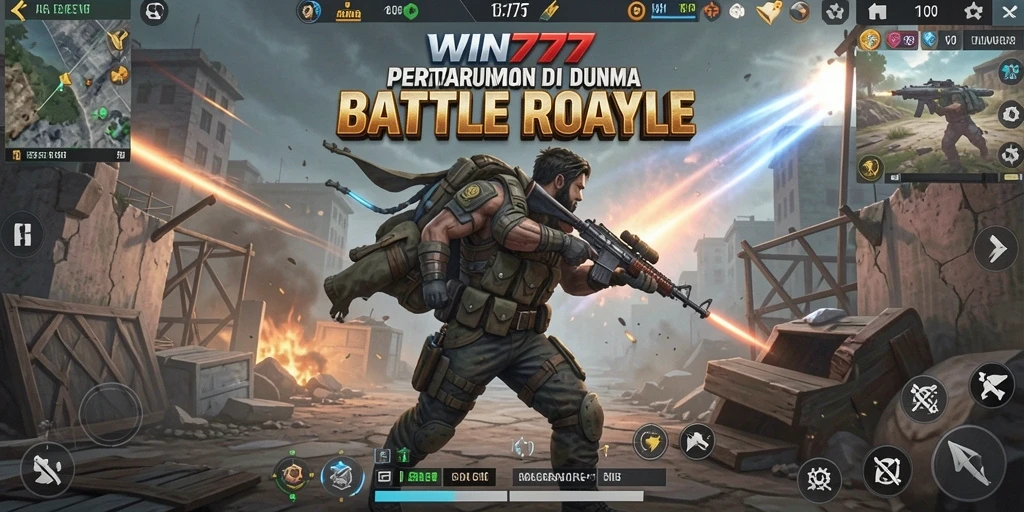 Menampilkan aksi seru dalam permainan Battle Royale WIN777.